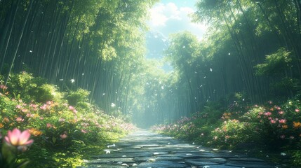 Obraz premium Serene Bamboo Forest Pathway