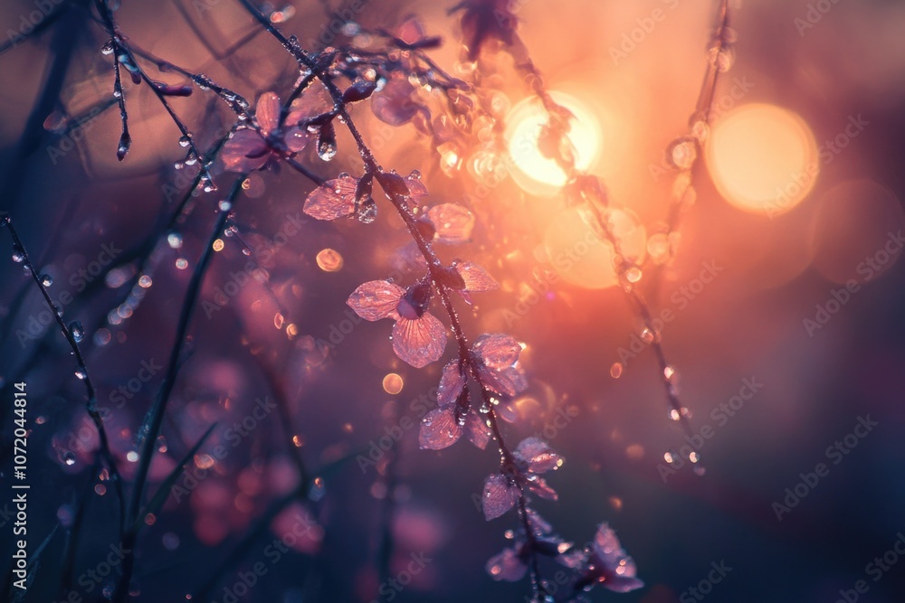 Aufkleber a close-up shot of a tree branch with water droplets glistening on its surface, perfect for use in n