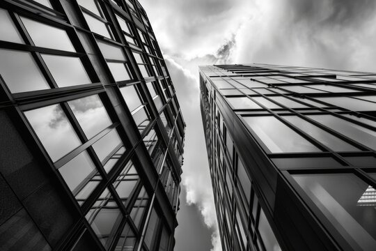 A photo of a tall building in monochrome tones