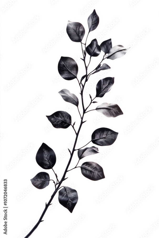 Poster A simple yet elegant image of a tree branch with leaves in black and white