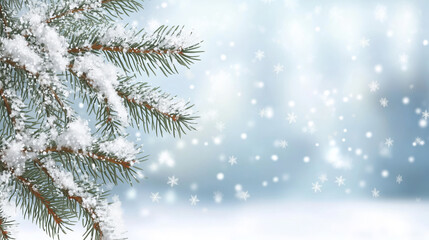 Obraz premium Winter background with pine tree branches and snow