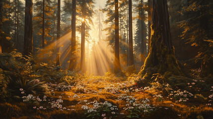 Fototapeta premium sunlight through the autumn forest