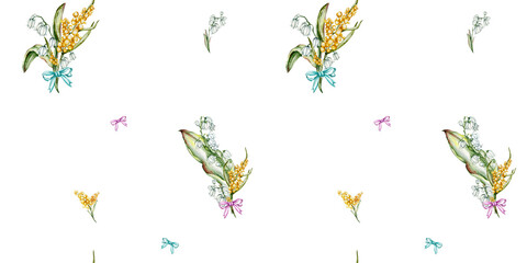 seamless patterns Spring lilies of the valley and mimosas ,delicate spring designs for textiles, clothing, wrapping paper and other things