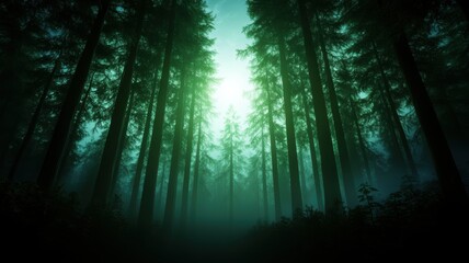 Mysterious forest with ethereal light effects.