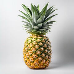 Fototapeta premium A fresh pineapple with its spiky green crown and vibrant yellow flesh, placed against a clean white background, showcasing its natural beauty