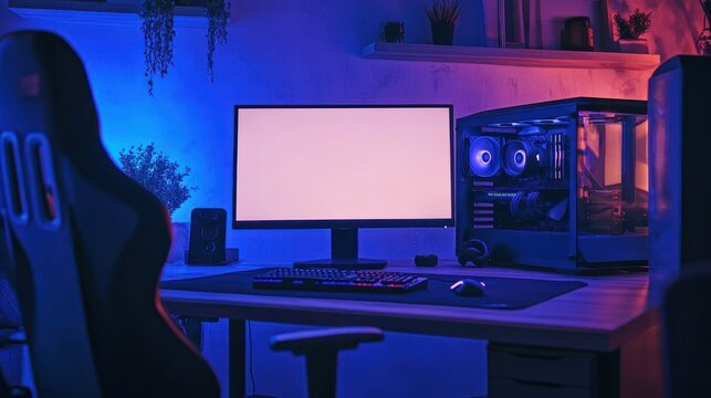 Gaming Setup with a Blue and Red Light