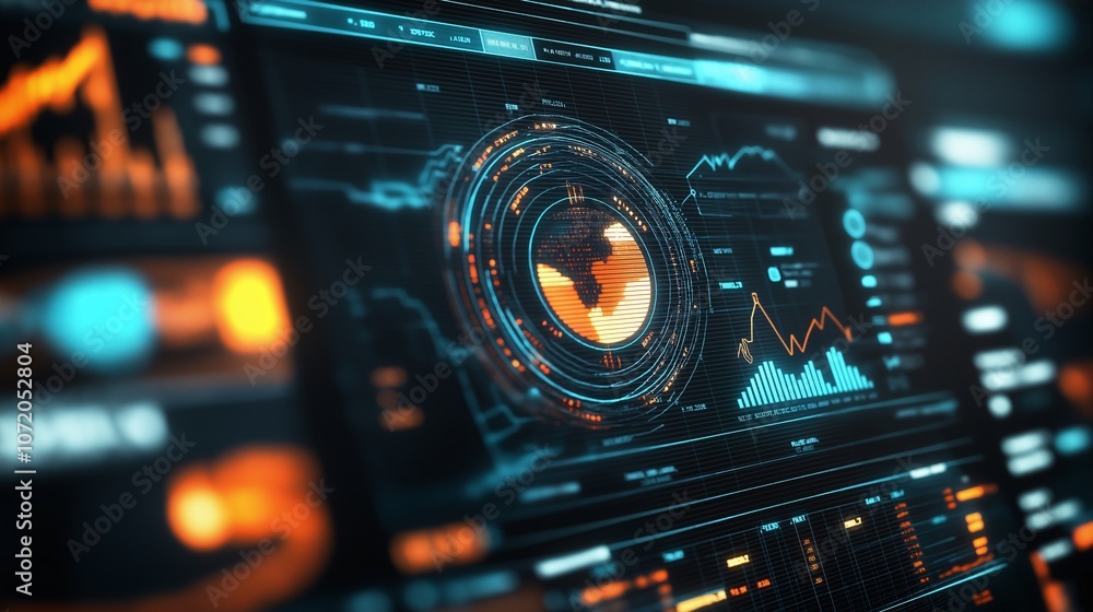 Poster detailed visual data dashboard displaying custom analytics and trends with interactive graphs, metri