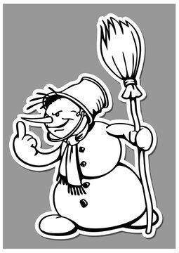 Snowman shows an obscene gesture. Vector illustration.