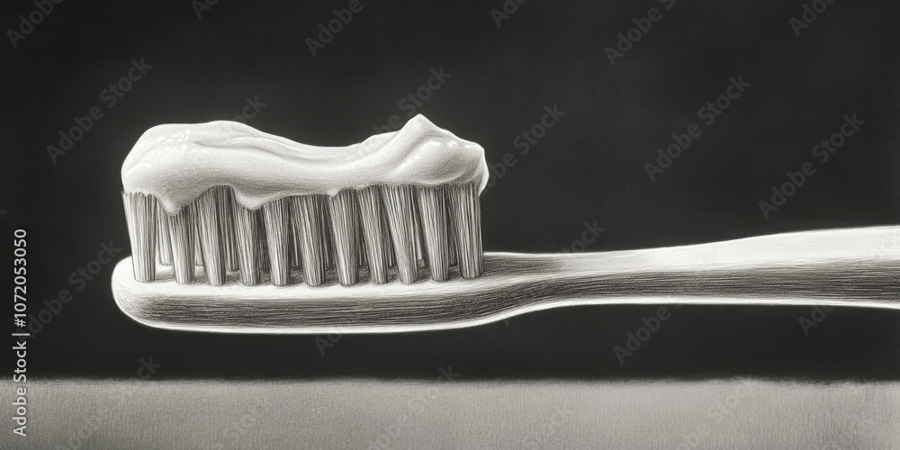 Poster A close-up image of a toothbrush with toothpaste on top, ready for use