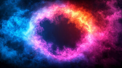 Obraz premium captivating abstract background featuring a neon-lit circle glowing vibrantly against a dark backdrop. The vivid colors and luminescent design evoke futuristic themes and symbolize infinity and innova