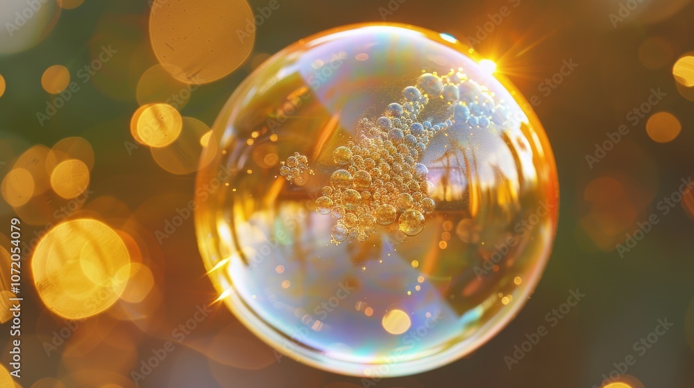 Poster A delicate soap bubble contains a intricate snowflake inside