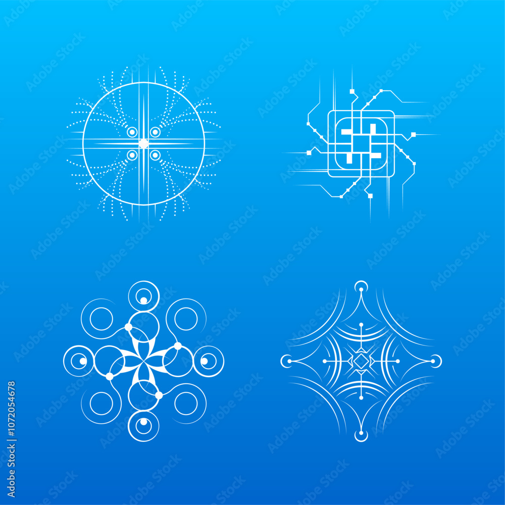 Poster set white colleciton line snowflake winter decoration elements vector design style
