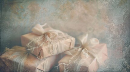 Three wrapped presents sitting on a table, ideal for birthday or holiday use