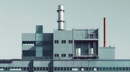 A large industrial building with a visible chimney on the rooftop, ideal for use in urban or industrial settings