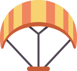 Paraglider with yellow and orange stripes flying in a clear sky, representing freedom and adventure