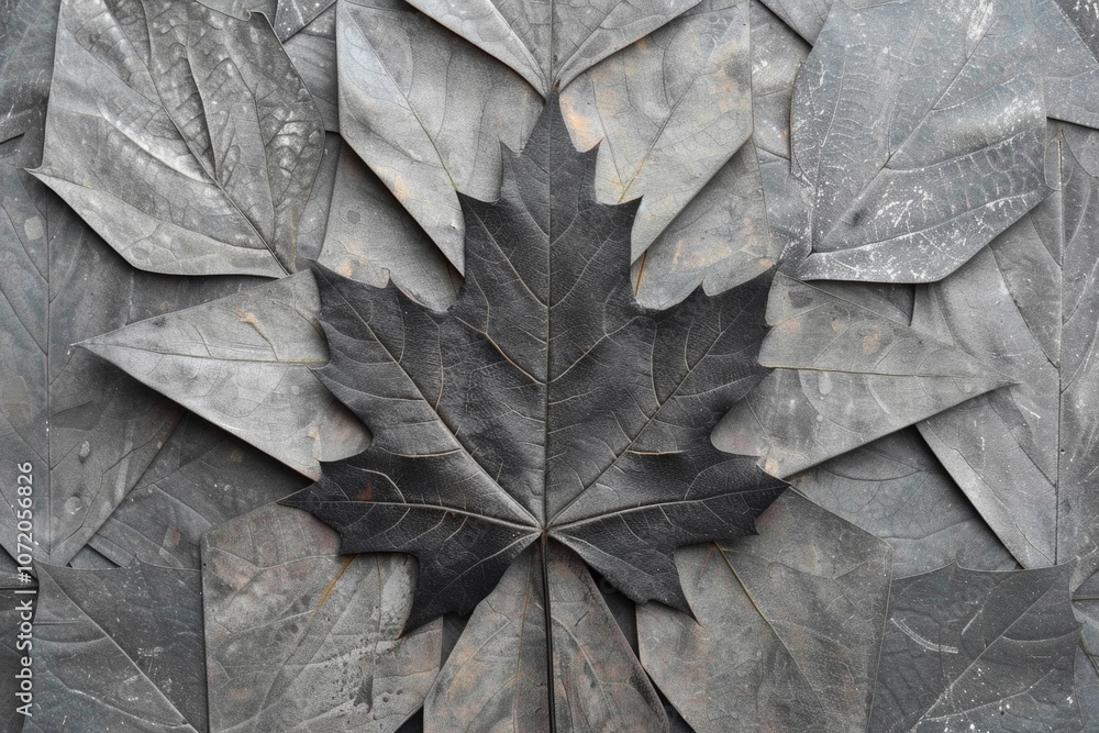 Poster a detailed view of a single leaf resting on a stone surface