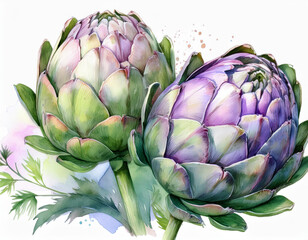 Fototapeta premium Hochwertige Illustration von Artischocken gemalt in aquarell