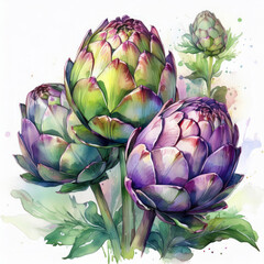 Obraz premium Detaillierte Darstellung von Artischocken gemalt in aquarell