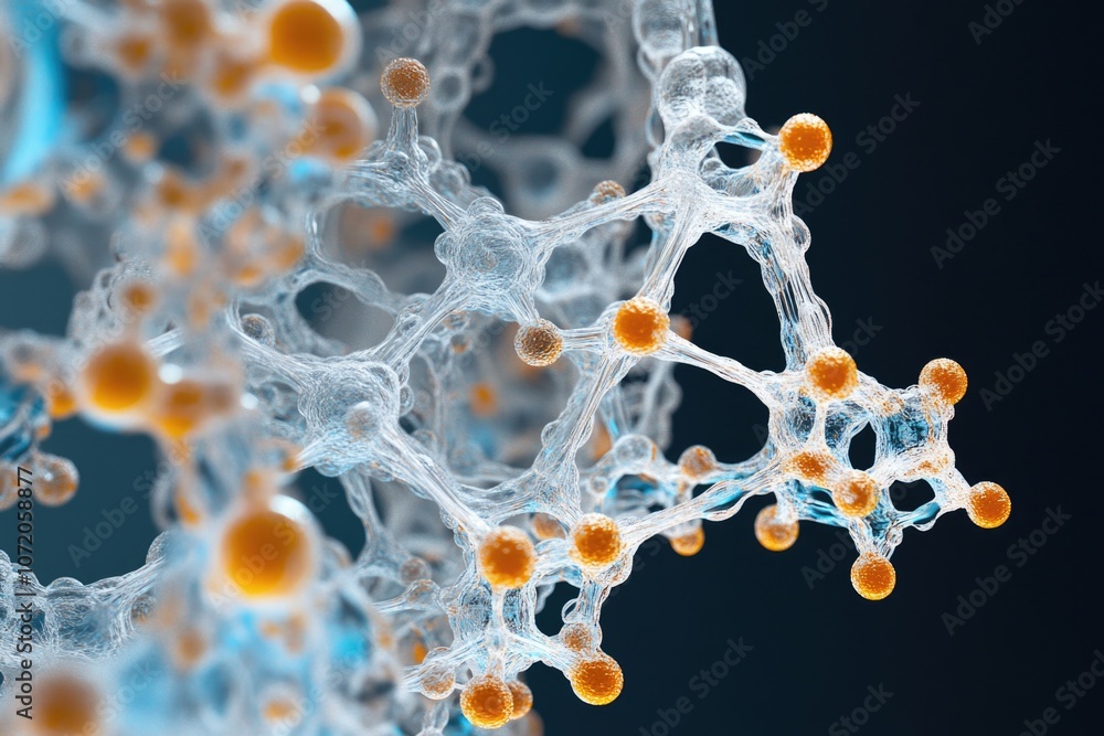 Poster A microscopic view of cellular components with prominent orange structures
