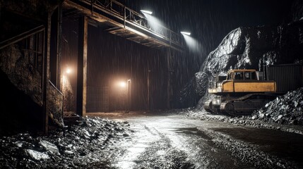 Obraz premium Underground Mining Operations in a Dark and Gritty Tunnel