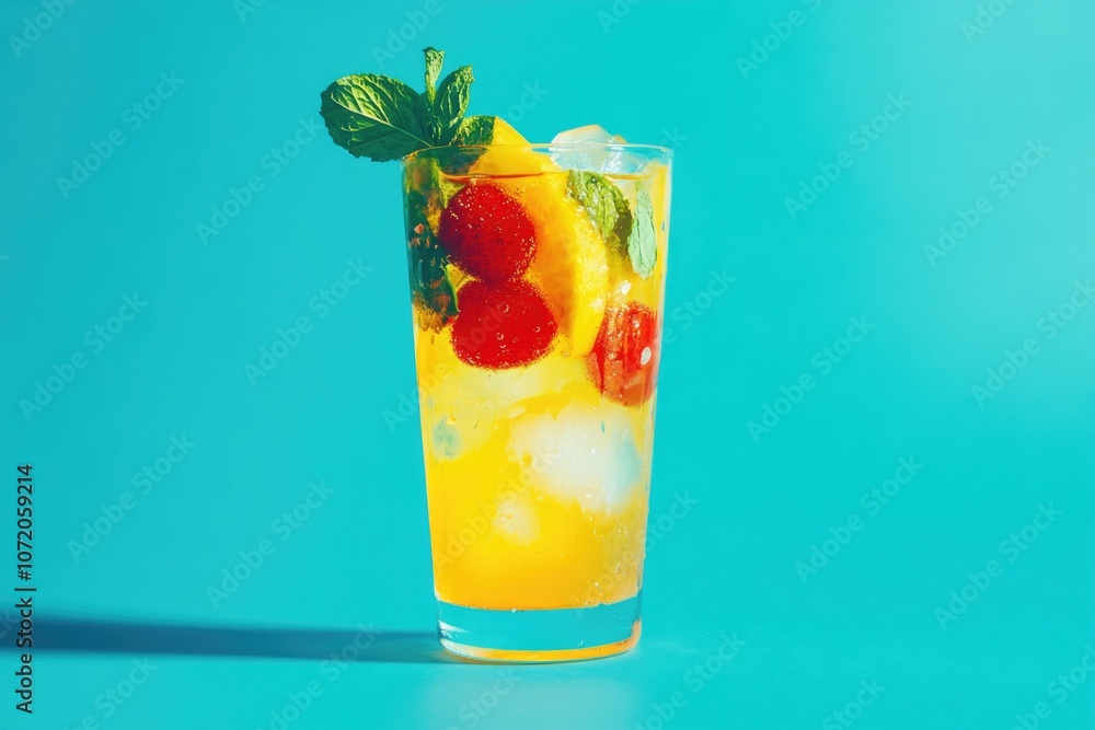 Poster refreshing drink made with fruit and ice