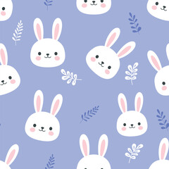 Fototapeta premium Rabbit cartoon face pattern seamless background