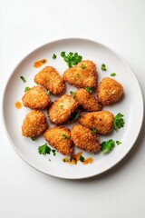 Fototapeta premium Deep-fried chicken nuggets served on a white plate