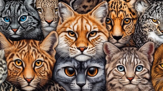 A group of felines showcasing unique eye colors