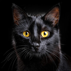 Künstlerische Darstellung einer schwarzen Katze mit gelben Augen