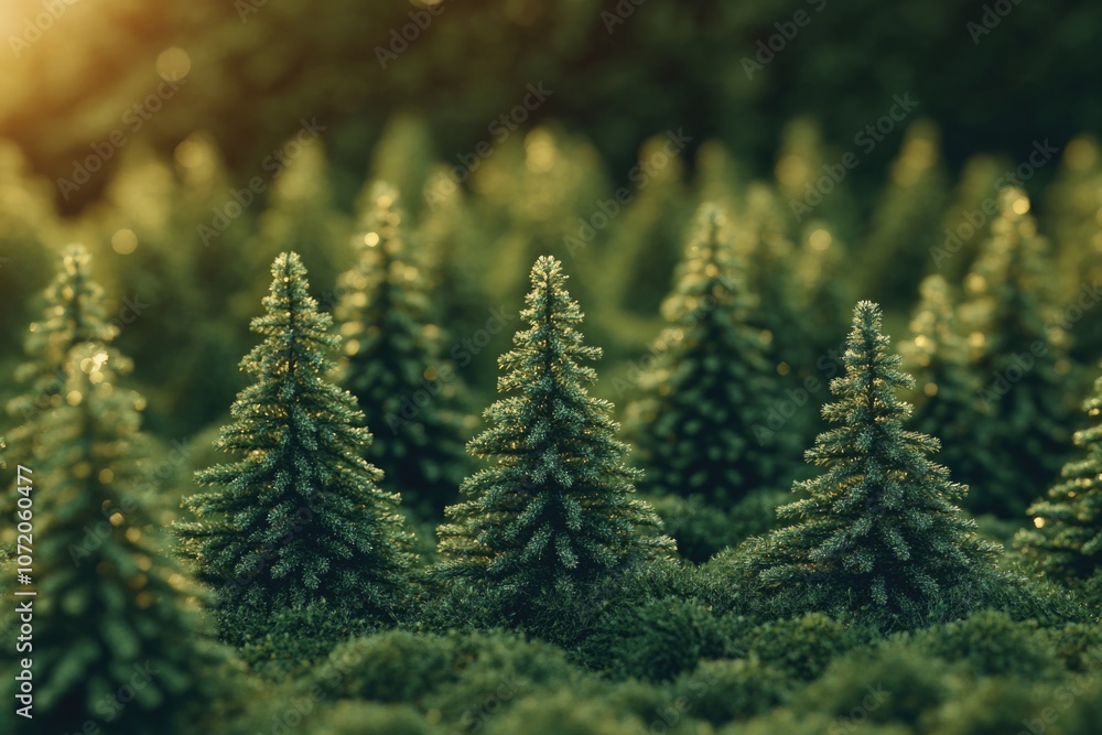 Poster a group of pine trees stand tall in a dense forest