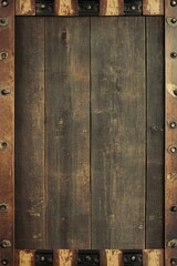Fototapeta premium A detailed view of a wooden door with rivets, suitable for architectural or industrial use