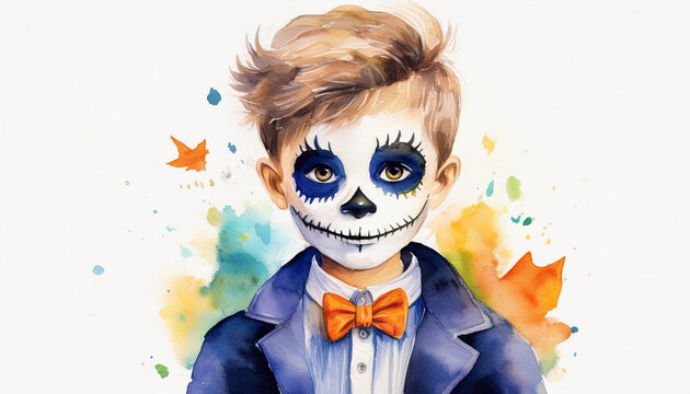 Detaillierte Illustration von Kind mit gruseliger Halloween Schminke