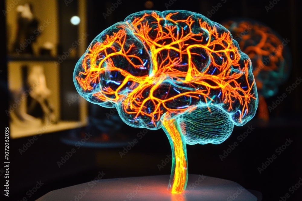 Poster anatomically correct model of the human brain displayed in a educational setting