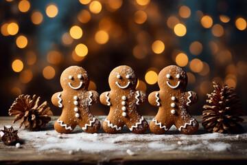 Christmas gingerbread men. Background for a New Year's card.