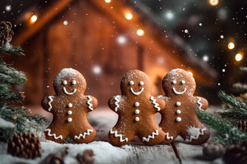 Christmas gingerbread men. Background for a New Year's card.