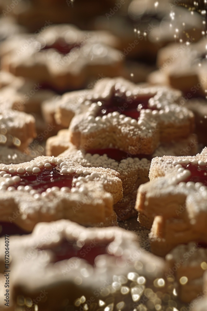 Poster a close-up view of a variety of cookies arranged on a table