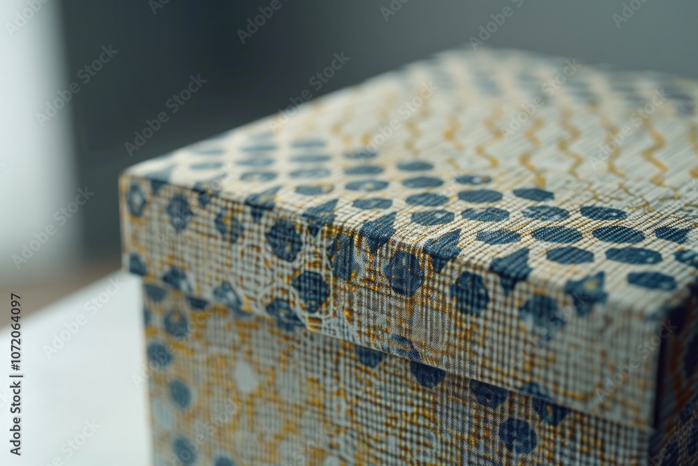 Poster A close-up shot of a box sitting on a table, ideal for use in product displays or e-commerce applications