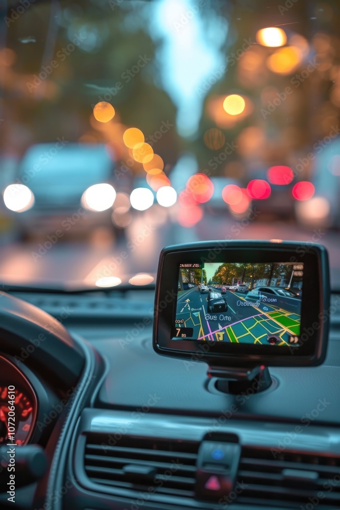 Poster a car dashboard with a gps device on it, great for automotive or technology concepts