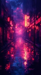 Obraz premium Vibrant Neon Rain Alley