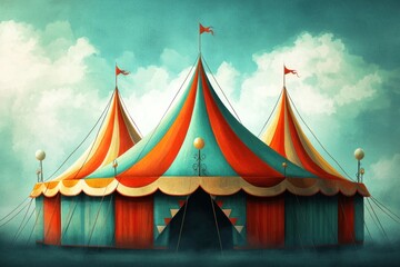 Explore the enchanting whimsical vintage carnival scene filled with playful attractions and colorful tents