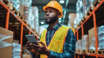 Efficient warehouse workers utilize technology to manage inventory in a spacious environment