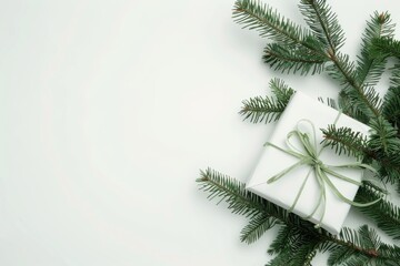 Obraz premium A beautifully wrapped gift with a green ribbon and white paper, perfect for special occasions