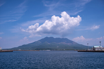 view of sakurajima from kagoshima harbor