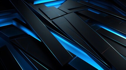 Obraz premium 3d rendering of blue and black abstract geometric background. Scene for advertising, technology, showcase, banner, game, sport, cosmetic, business, metaverse. Sci-Fi Illustration. Product display