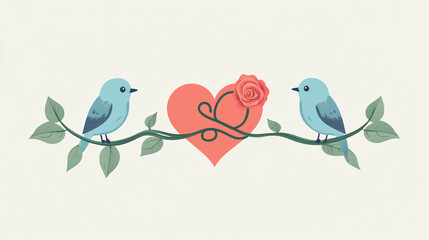 Naklejka premium Cute, minimalist illustrations of two birds together can convey romance. 