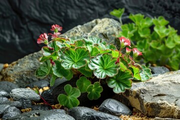 Obraz premium Small plant emerging from rocky terrain