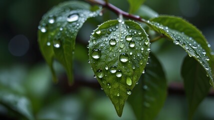 Raindrops on green leaves, nature, water, freshness, dew, spring, plant, close up