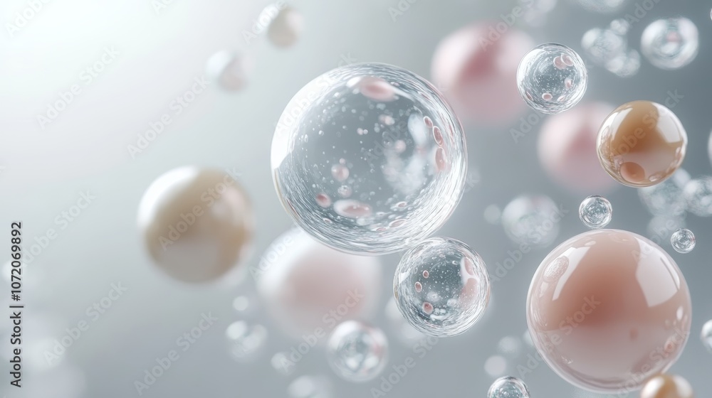 Poster a captivating display of floating spheres suspended in midair, creating mesmerizing visual experienc