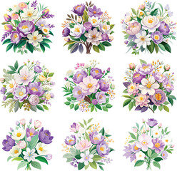 Fototapeta premium Beautiful Watercolor Floral Vector Illustration. Cute hand drawn flat vector flowers, leaves, berries. Vector illustration for card, banner, poster, wedding invitation. Floral spring poster