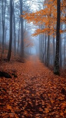 Obraz premium Mystical Autumn Forest with Colorful Leaves